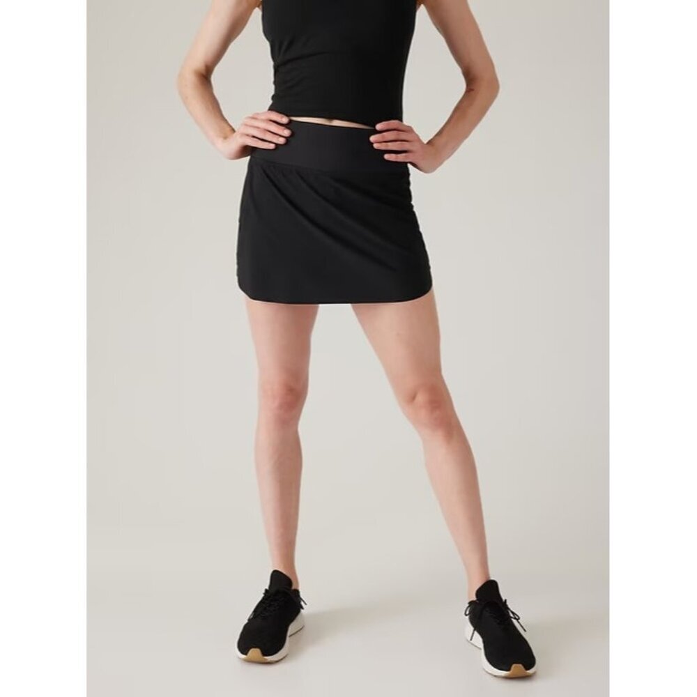 Athleta Run With It Skort 14" Black Mini Skirt Athletic Running Lined Size Large